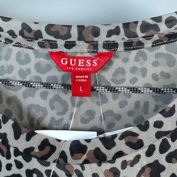 Guess Women's L NWT Leopard Sheer Long sleeve Sparkle Guess Logo Top - Picture 5 of 7